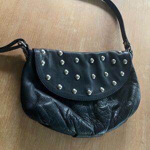 Studded Black Leather Shoulder Bag